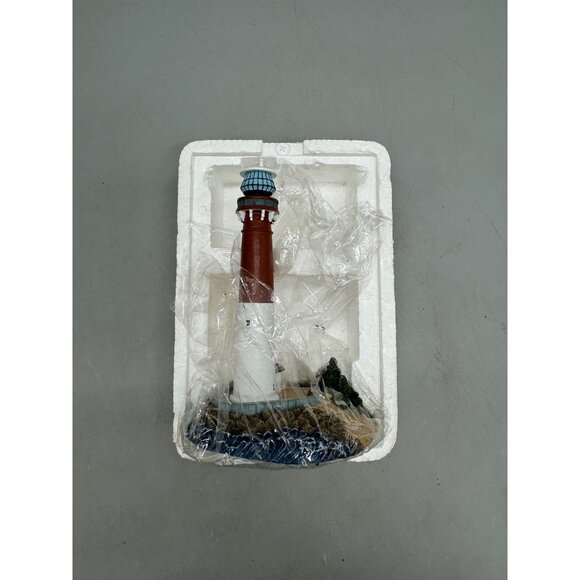 Lighthouse Figurine Base Nautical Decor 6.5" red brown bushes rock blue READ - Picture 4 of 4